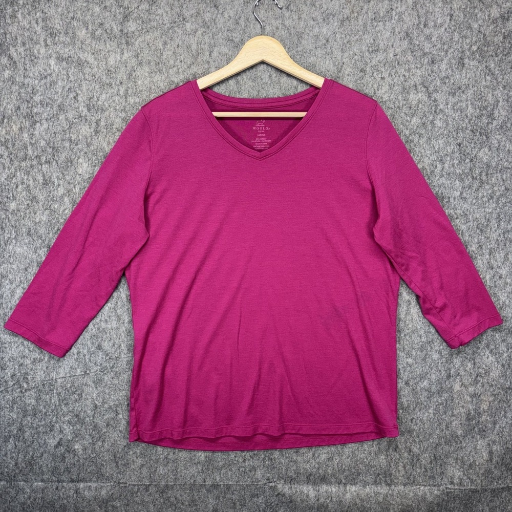 Woolx Elena 3/4 Sleeve V Neck Shirt Women's Large Merino Blend Wool Pink Sorbet